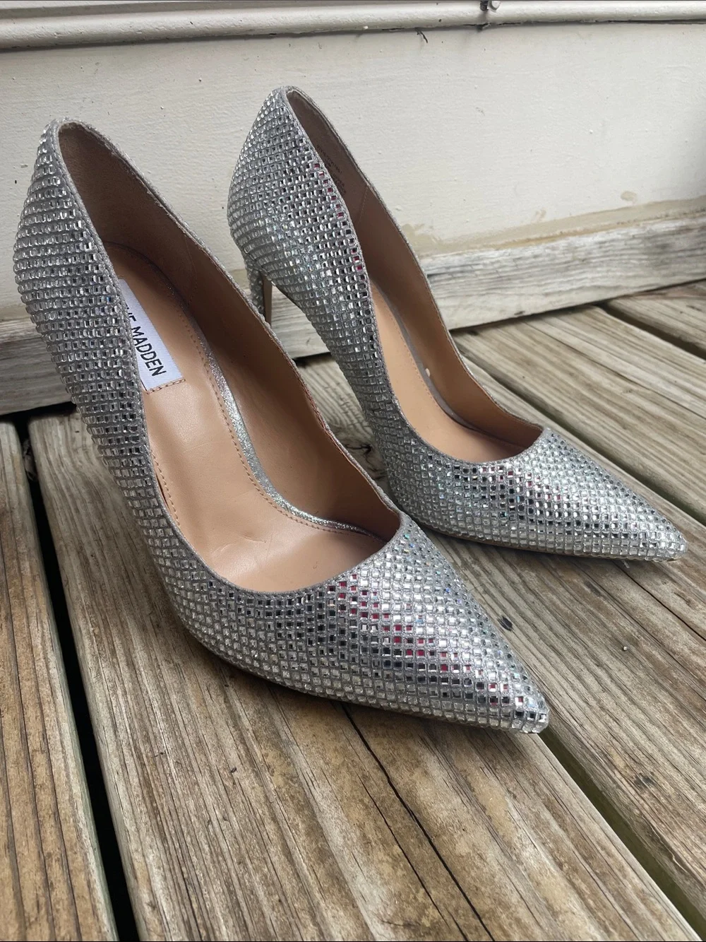 Steve Madden Vive Silver Rhinestone Crystal Pumps Size 10